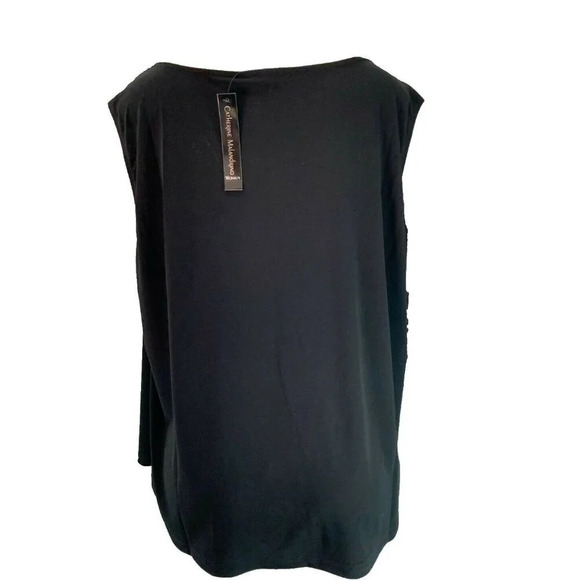 Catherine Malandrino Plus 3X Solid Black Draped Neck Sleeveless Blouse - Picture 4 of 6